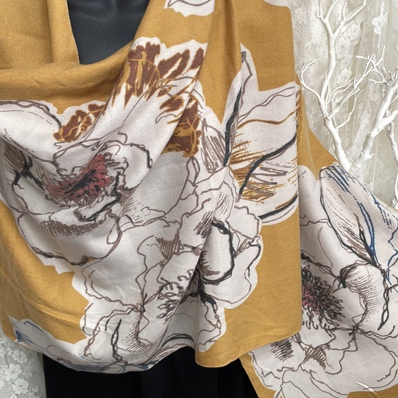 Beyond Soft - Mustard Yellow Scarf Wrap Shawl Floral Large Design - Picture 7 of 7